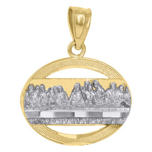 10kt 10k Two-Tone Gold Mens Women Textured Last Supper Religious Charm Pendant